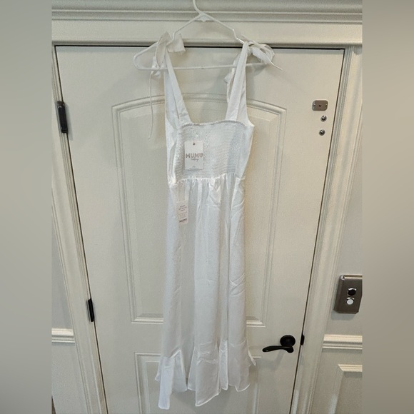 Show Me Your MuMu Garden Midi Dress in Ivory Luxe Satin - Picture 2 of 5